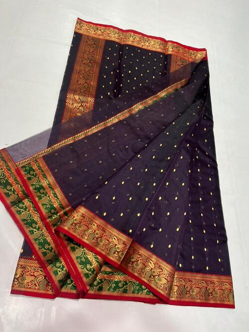 Black color full chanderi katan silk saree