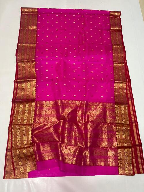 Pink color full chanderi katan silk saree