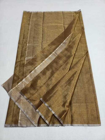 Brown color cotton silk zari width saree