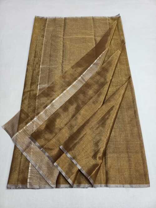 Brown color cotton silk zari width saree