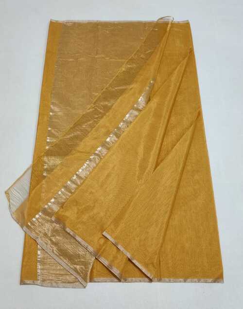 Mustard color cotton silk zari width saree