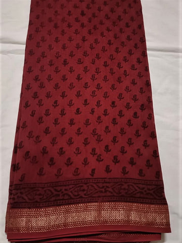 Red with traditional block motifs & Zari Border