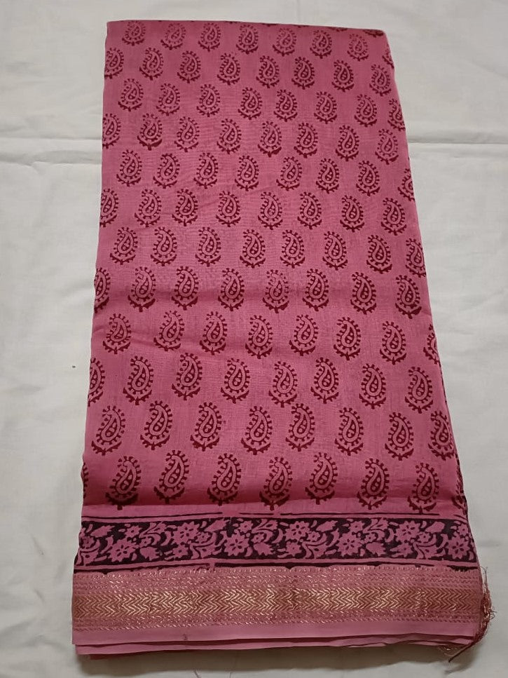 Pink with traditional  smallblock motifs & Zari Border