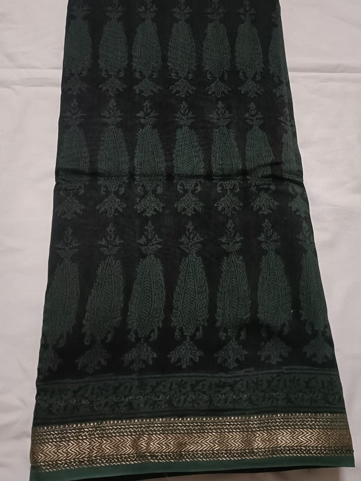 Moss Green with large flower motifs and zari border