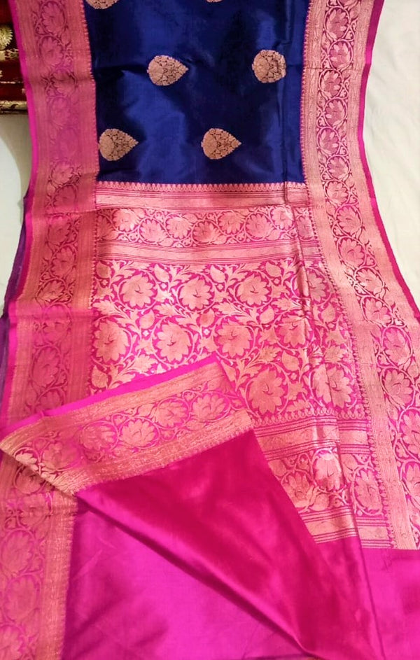 Blue  and Pink Benarasi with Contrast BP - Sarikart Online