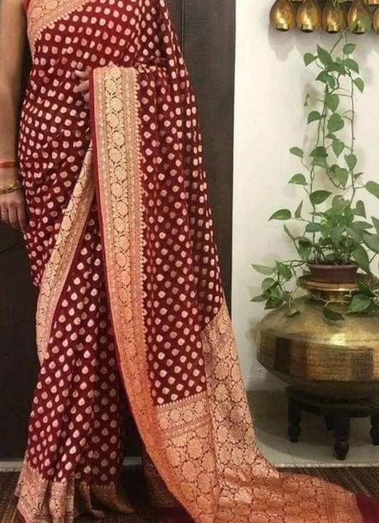 Maroon with small gold  Butis and Border - Sarikart Online