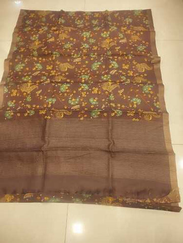 Brown body Kosa silk digital print & pohwai art saree