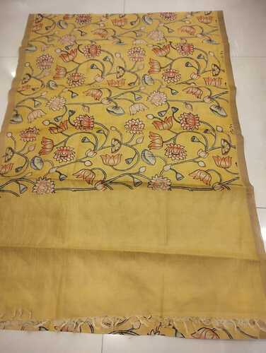 Yellow body Kosa silk digital print & pohwai art saree