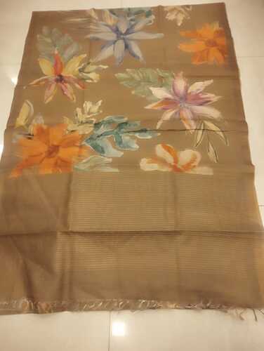 Light brown body Kosa silk digital priint & pohwai art saree