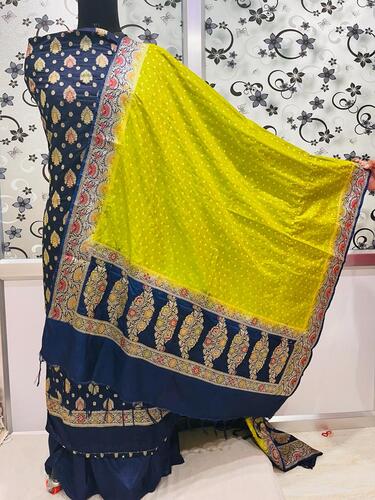 Royal blue base colour unstiched benarasi cotton silk 3 pcs suit