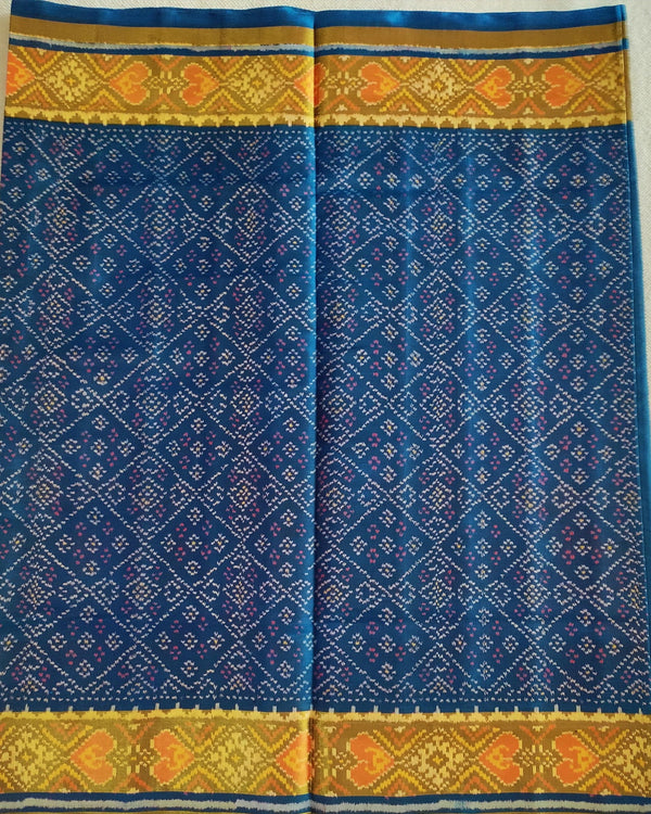 Patola single ikkat royal blue with light brown border saree