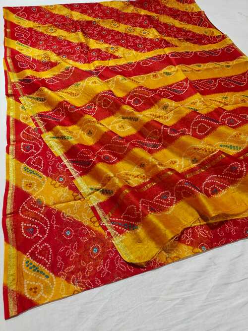 Yellow & red body original hand print chanderi patola saree