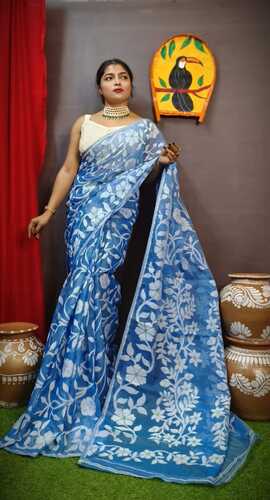 Blue color cotton jamdani saree