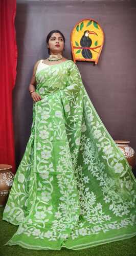 Pista green color cotton jamdani saree