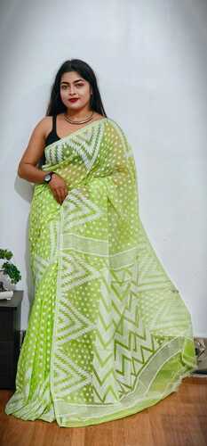 Light green color cotton jamdani saree