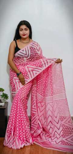 Pink color cotton jamdani saree