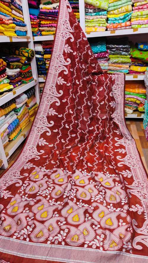 Maroon color soft dhakai jamdani saree