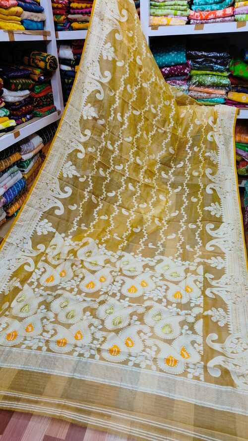 Light yellow color soft dhakai jamdani saree