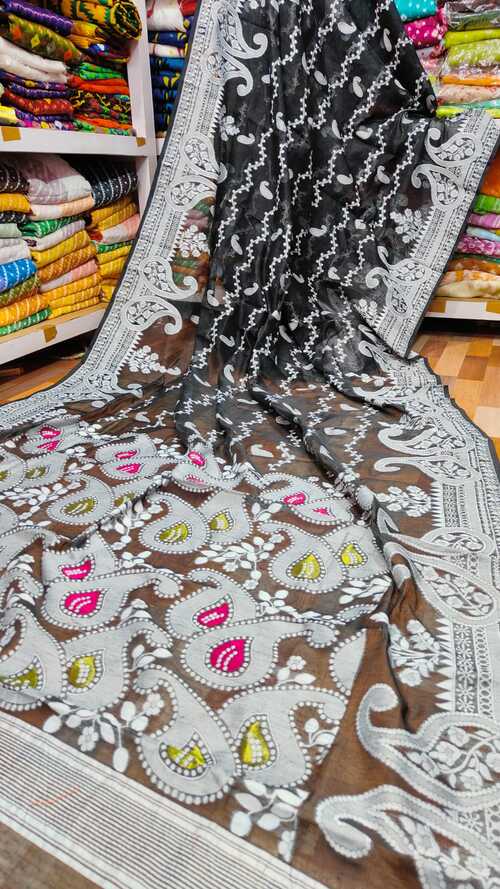 Black color soft dhakai jamdani saree