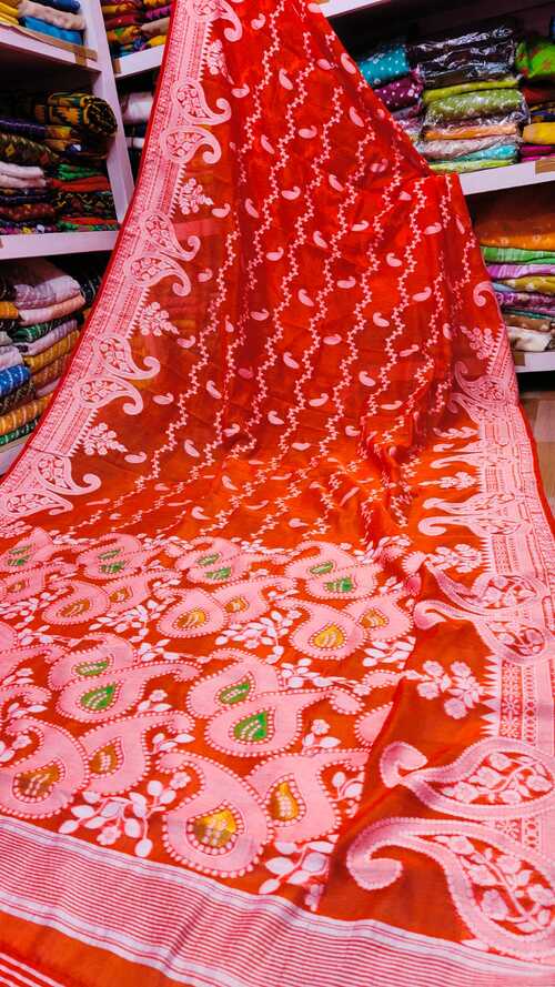 Orange color soft dhakai jamdani saree