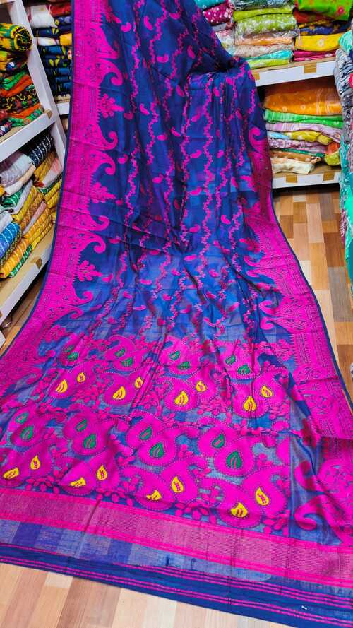 Royal blue color soft dhakai jamdani saree