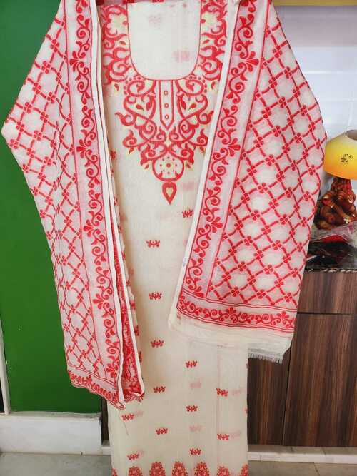 White Color Cotton Dhakai Jamdani Suit Set – Premium Handwoven Cotton with Matching Dupatta