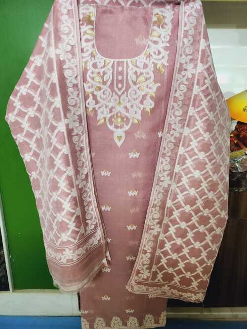 Light Mauve Color Cotton Dhakai Jamdani Suit Set – Handwoven Premium Cotton with Dupatta