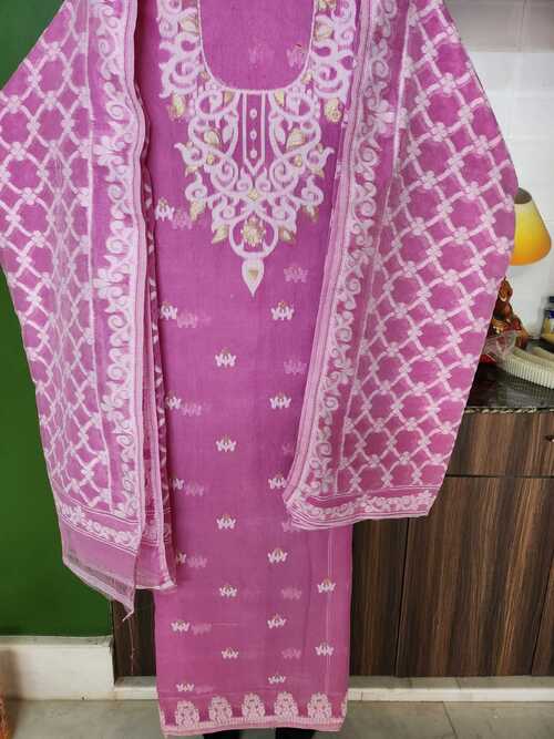 Light Magenta Color Cotton Dhakai Jamdani Suit Set