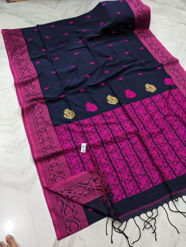 Navy blue color handloom cotton saree