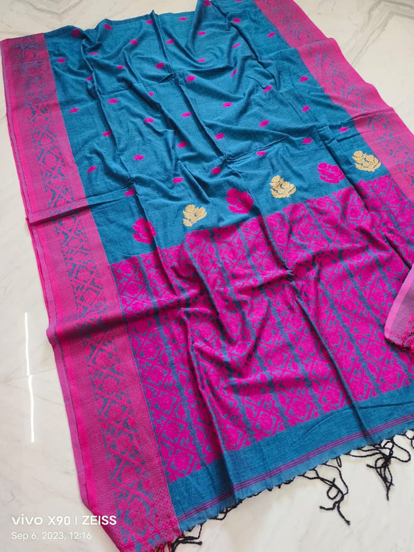 Blue color handloom cotton saree