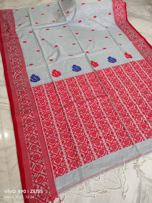 Grey color handloom cotton saree