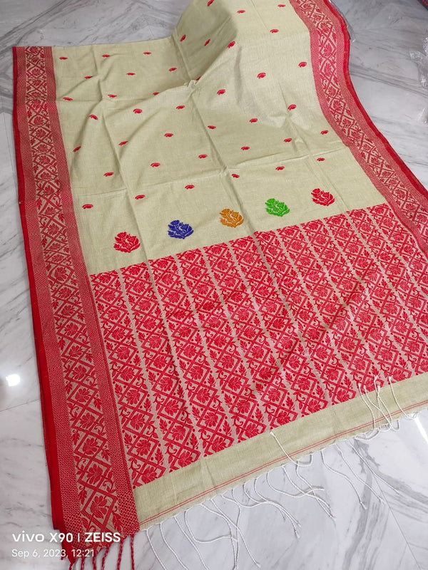 Light yellow color handloom cotton saree