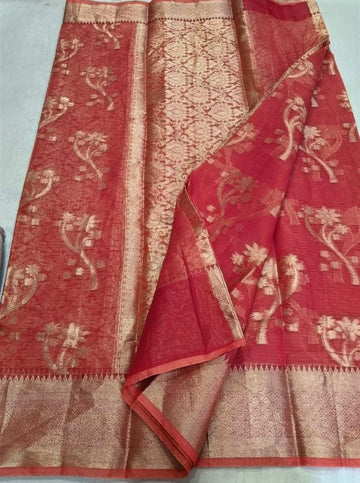 Red with all over Zari and large Border