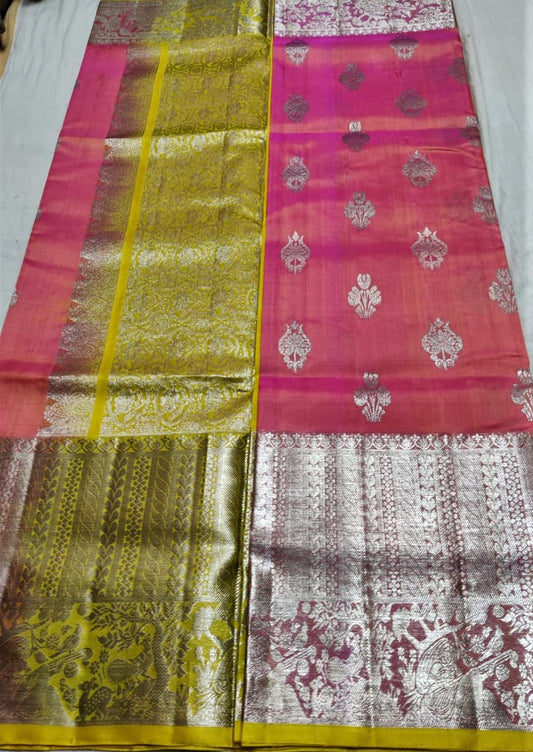 Pink & Yellow Silk Venkatgiri - Sarikart Online