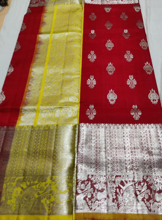 Red & Yellow Silk Venkatgiri - Sarikart Online