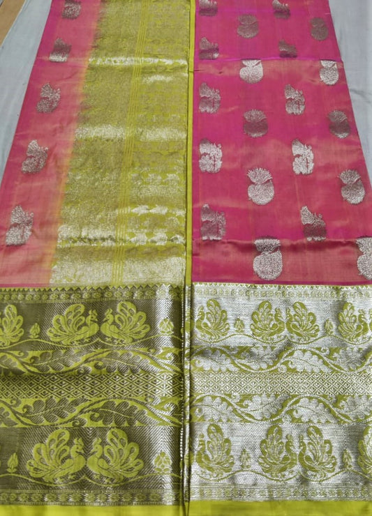 Light Pink and Green Silk Venkatgiri - Sarikart Online