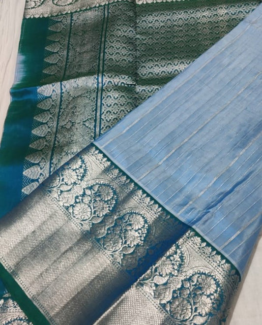 Ice Blue and Green Silk Venkatgiri - Sarikart Online