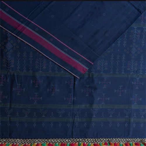 Tangaliya Cotton Handwoven Royal Blue Color Border Saree - Sarikart Online