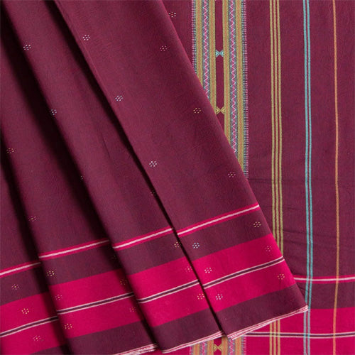 Tangaliya Cotton Handwoven Maroon With Dark Pink Border Saree - Sarikart Online