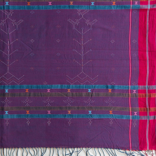 Tangaliya Cotton Handwoven Purple With Red Color Border Saree - Sarikart Online