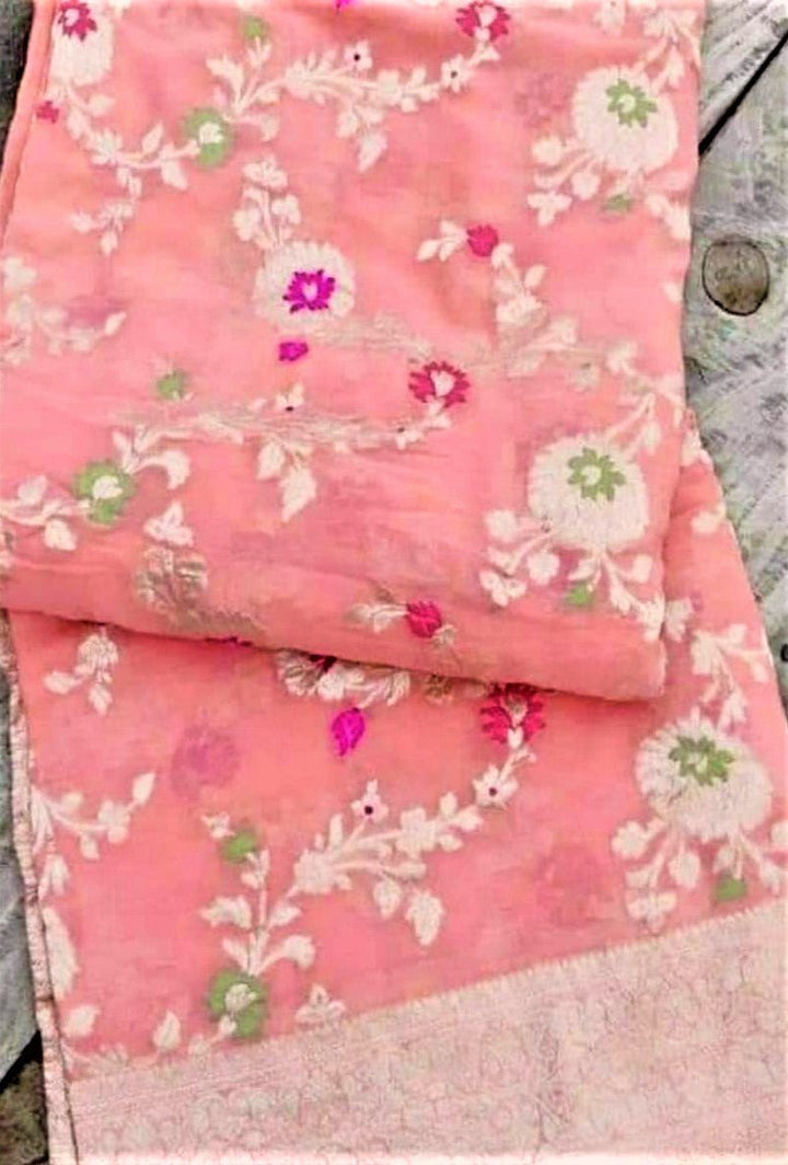 Baby Pink with meenakari Floral jaal - Sarikart Online