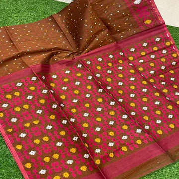 Beautiful brown Base with Multi colour jamdani work all over