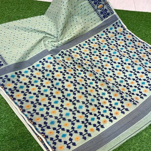 Beautiful light blue Base with Multi colour jamdani work all over - Sarikart Online