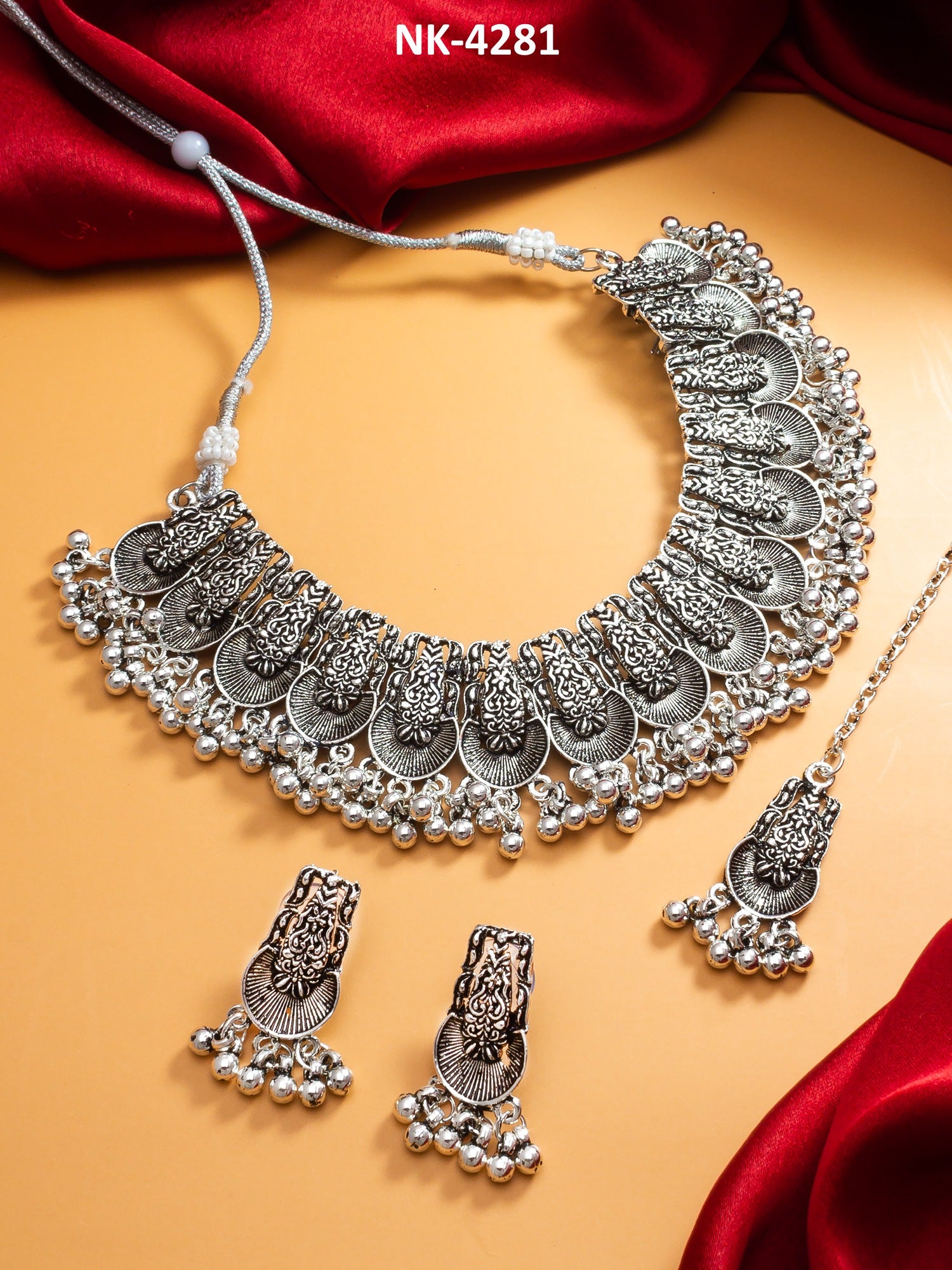Latest Trendy silver plated Oxidised temple Jewellery set
