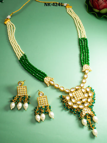 Classy Handmade Green and White Jewellery set