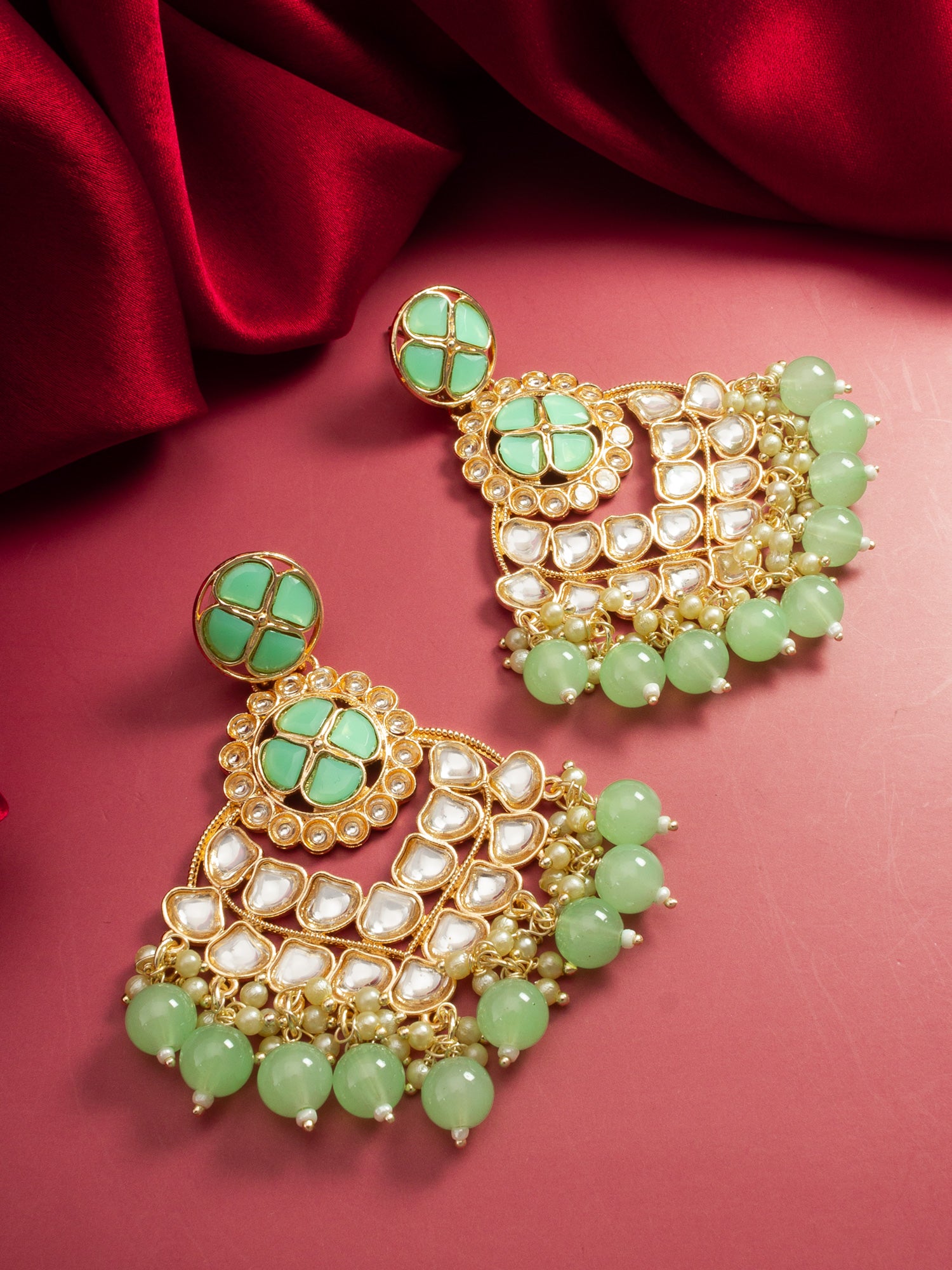 Classy Latest Artificial Kundan & Stone studded Chandbali Earrings for Women And Girls