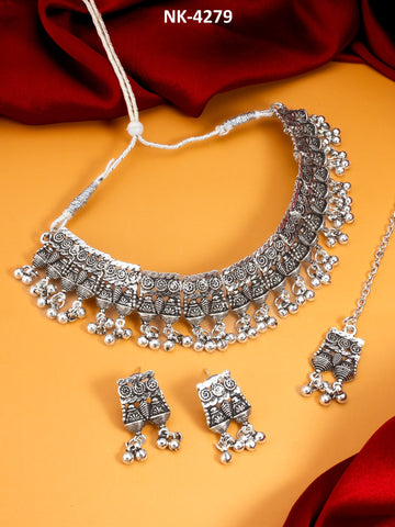 Latest Trendy silver plated Oxidised temple Jewellery set