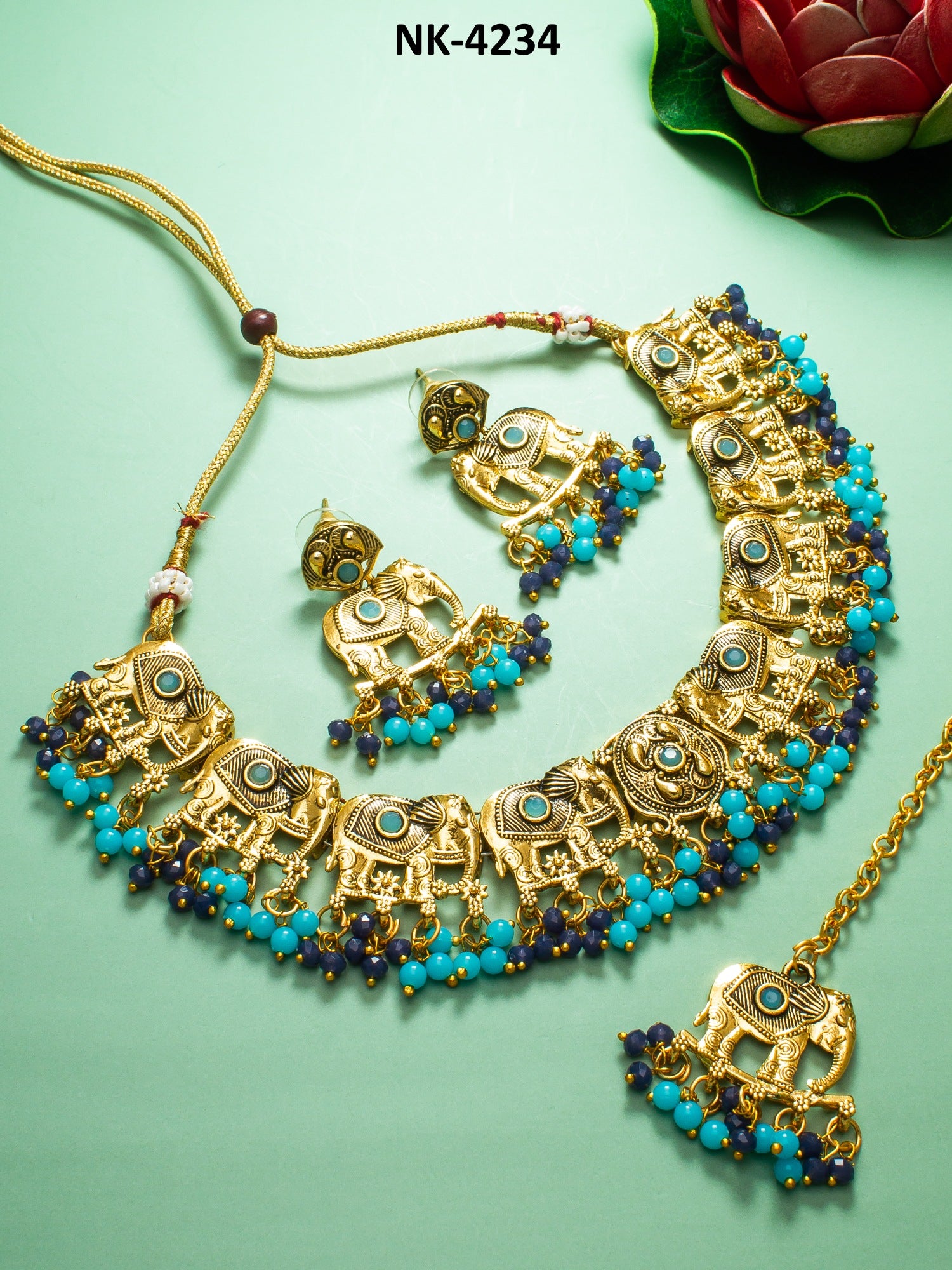 Gold Plated Necklace set With pair of Earring & Mangtikka