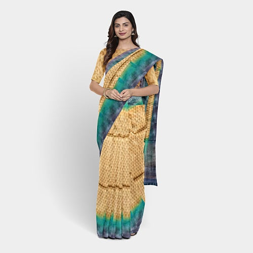 Yellow body Kosa silk saree hand block print - Sarikart Online