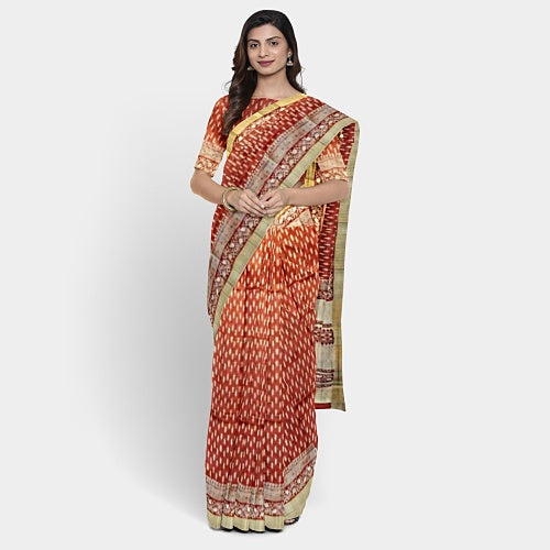 Coffee body with hand block print Kosa silk saree - Sarikart Online